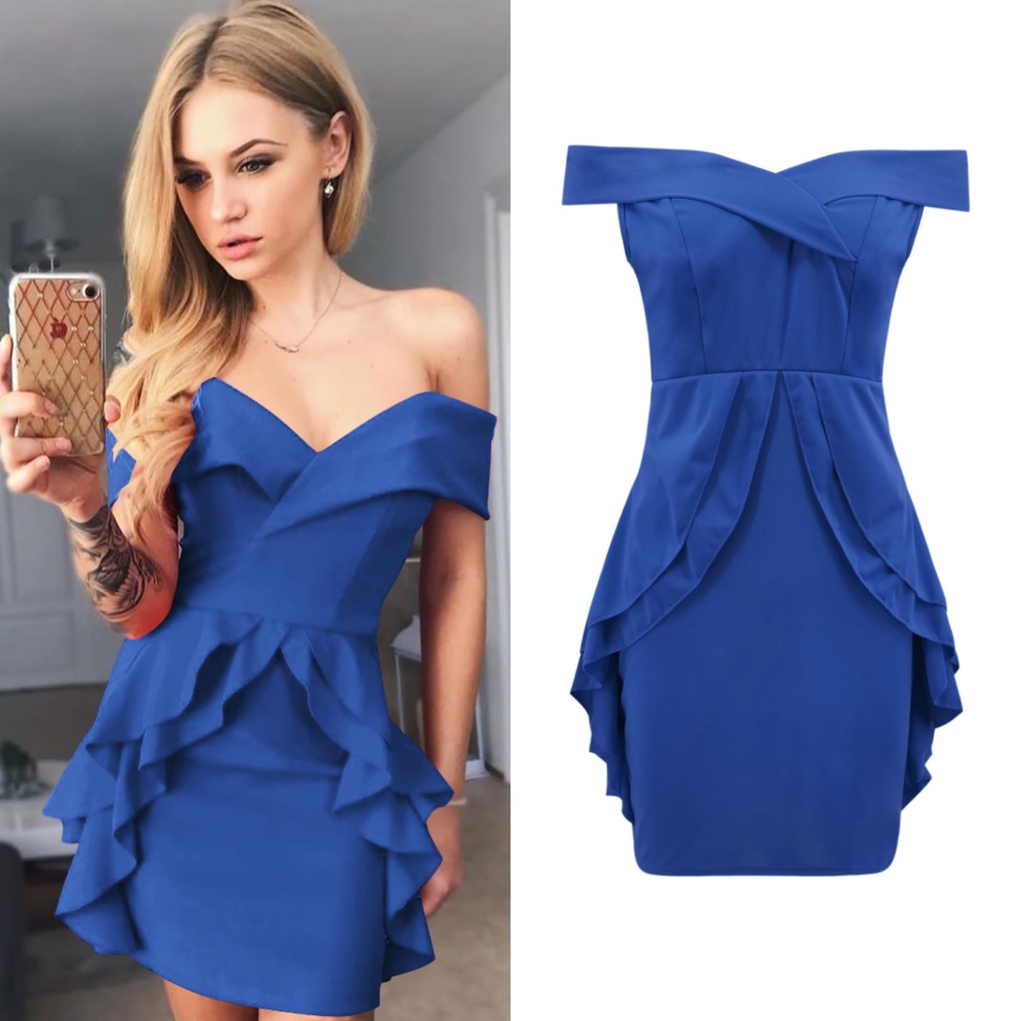 Spring New Women's One-shoulder Ruffled Bag Hip Skirt Dress