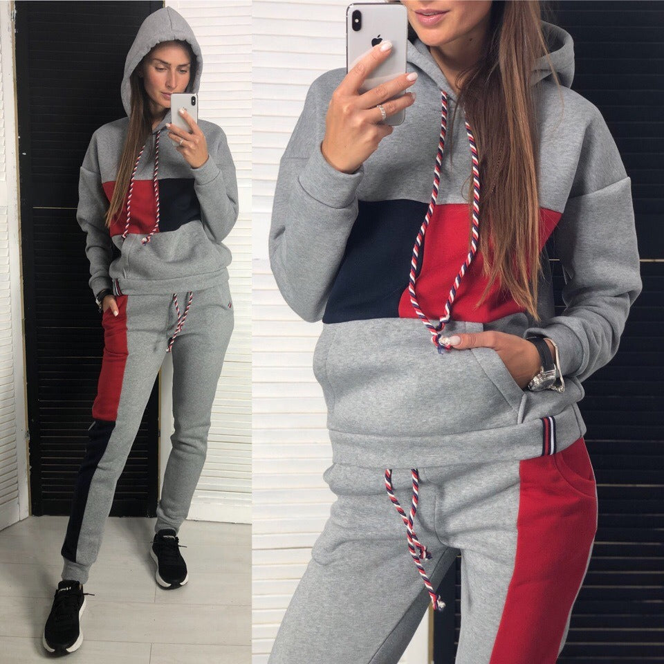 Women Fashion Hoody Tracksuit Two Piece Set Hooded Sweatshirt Sport Suits Casual Outfits Sets