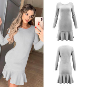 Autumn and Winter New Dress Women's Wooden Ear Long Sleeve Bottoming Skirt