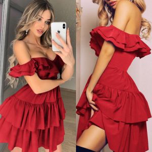 Best Selling Spring and Summer New Word Shoulder Ruffled Skirt Dress