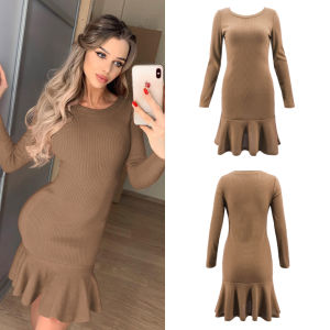 Autumn and Winter New Dress Women's Wooden Ear Long Sleeve Bottoming Skirt