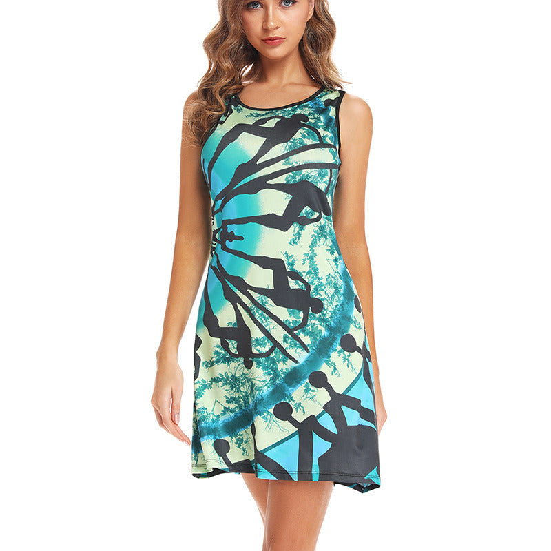 New Women's Summer Herringbone Reflection Print Dress