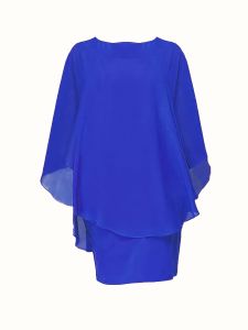 Plus Size Solid Round Neck 3/4 Sleeve Cape Midi Dress; Women's Plus Elegant Slight Stretch Cape Midi Dress