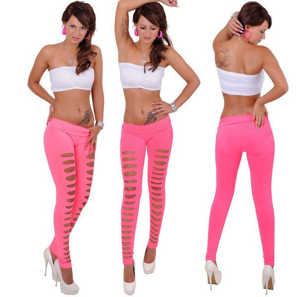 European and American fashion women's fluorescent candy color sexy hollow leggings