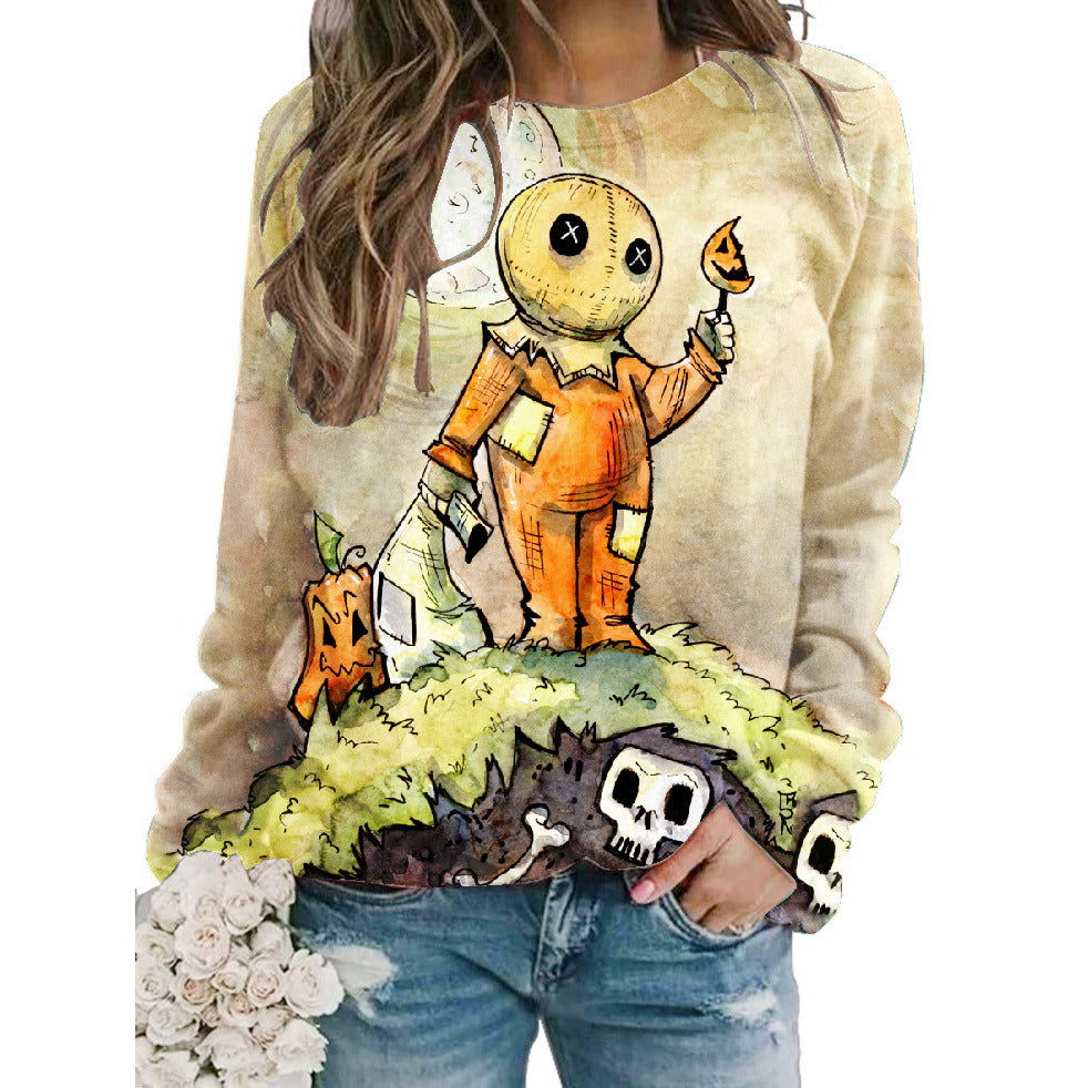 Halloween Women's New Top Pumpkin Print Sweatshirt