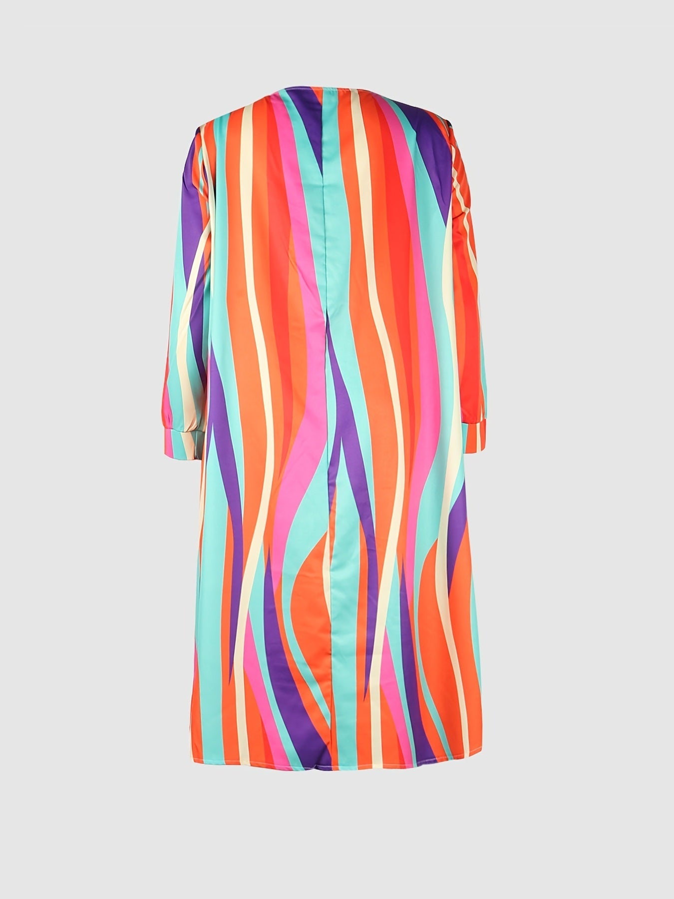 Plus Size Rainbow Striped Loose Fit Maxi Dress; Women's Plus Casual Round Neck Dress