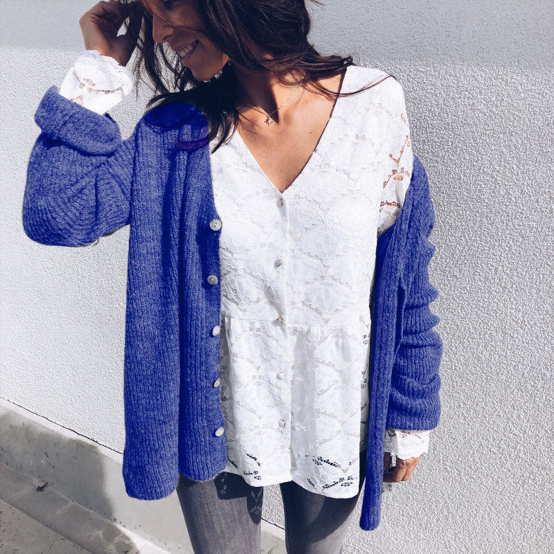 Autumn Sexy Top Sexy V-neck Cardigan Button Long Sleeved Top