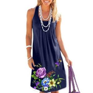 Europe and the new fashion women's sleeveless flower print loose large size dress