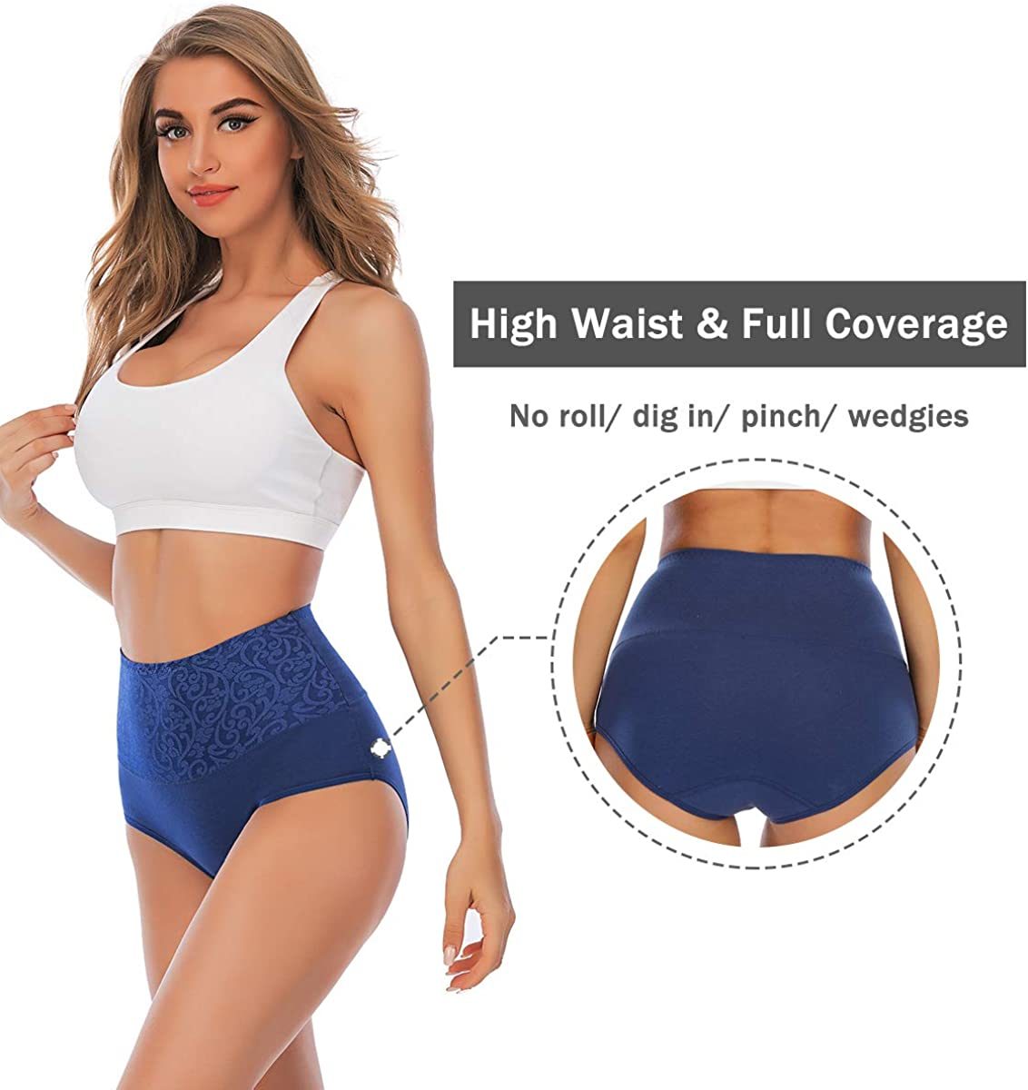 Women Underwear High Waist Cotton Briefs Ladies Panties Tummy Control Panty Full Coverage Multipack