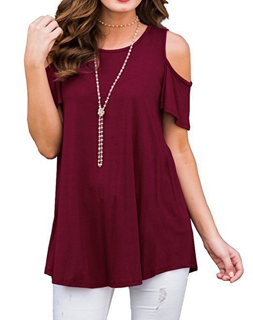 Summer Women's Shirt Round Neck Off Shoulder Short Sleeved Loose Casual T-shirt