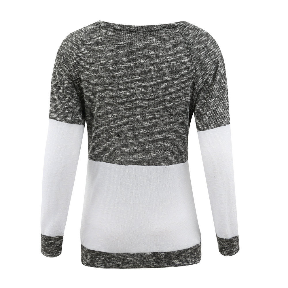 European and American autumn and winter tops sexy round neck featuring color matching comfortable long-sleeved tops