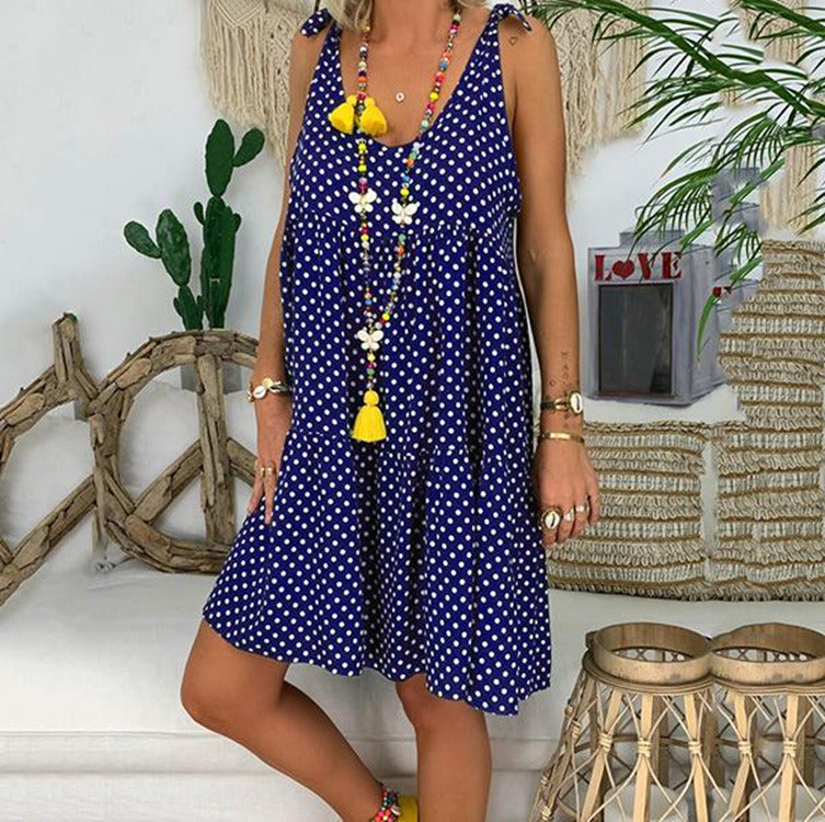 Spring and Summer Women's Hot Sale Dot Print Plus Size Strap Dress