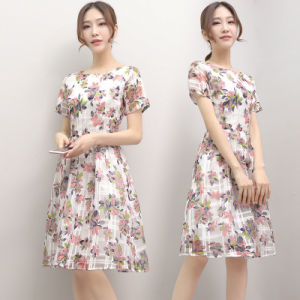 Summer New Long Floral Dress Female Fashion Casual Short-sleeved A Skirt