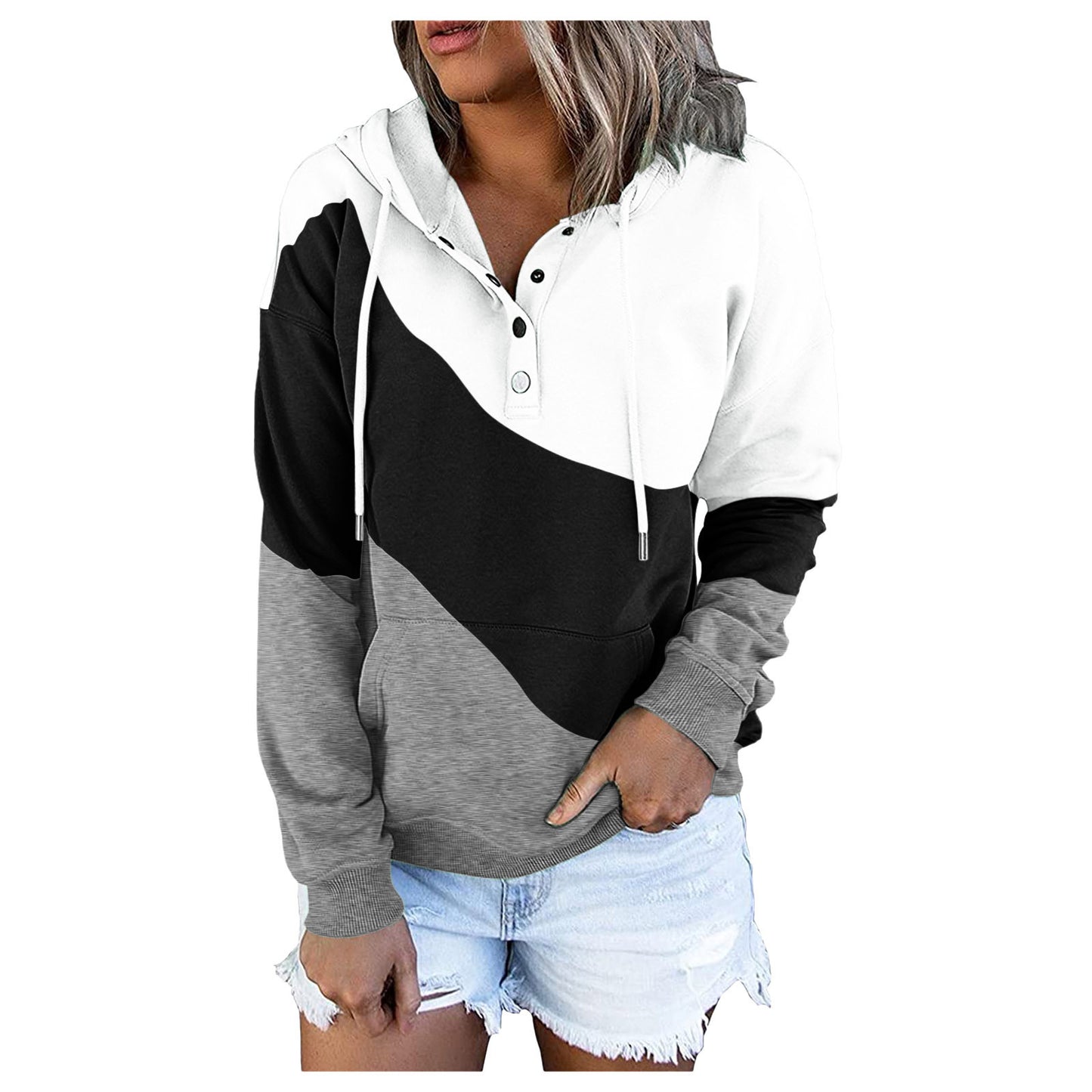 Winter New Stitching Hooded Sweatshirt Jacket Fashion Loose Pocket Pullover Hoodies Top