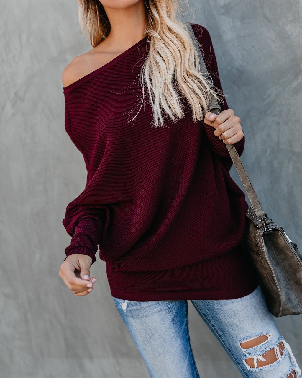 Autumn and winter new women's long-sleeved one-shoulder sweater