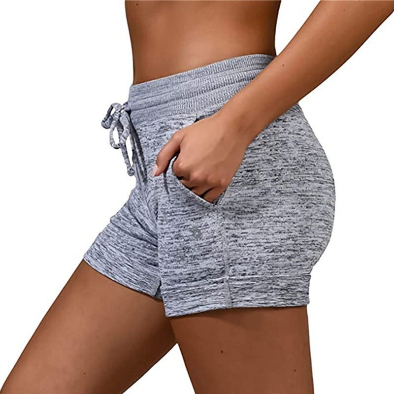 Women's bottoming quick-drying shorts yoga pants casual sports waist tie elastic shorts