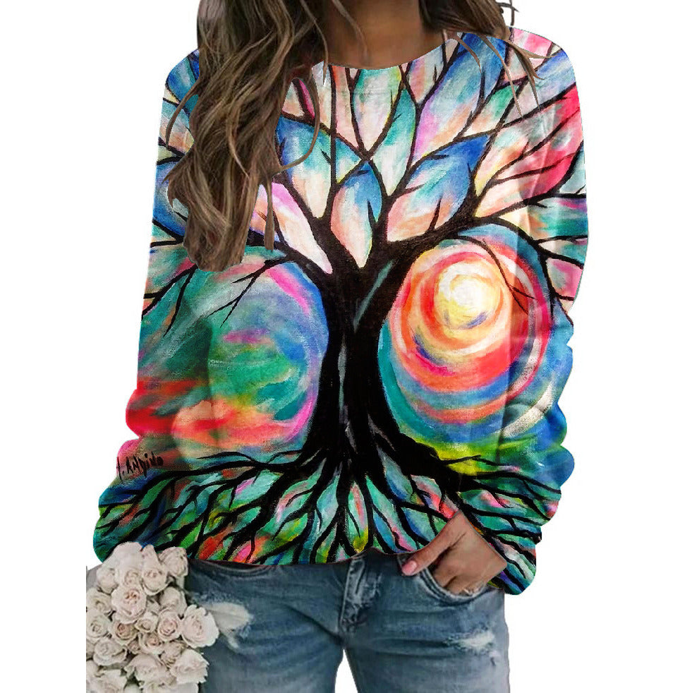 Women's Fall Winter New Hoodie Printed Round Neck Long Sleeve Loose Sweater