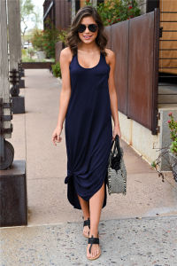 Fashion women's new side slit irregular backless pocket dress skirt