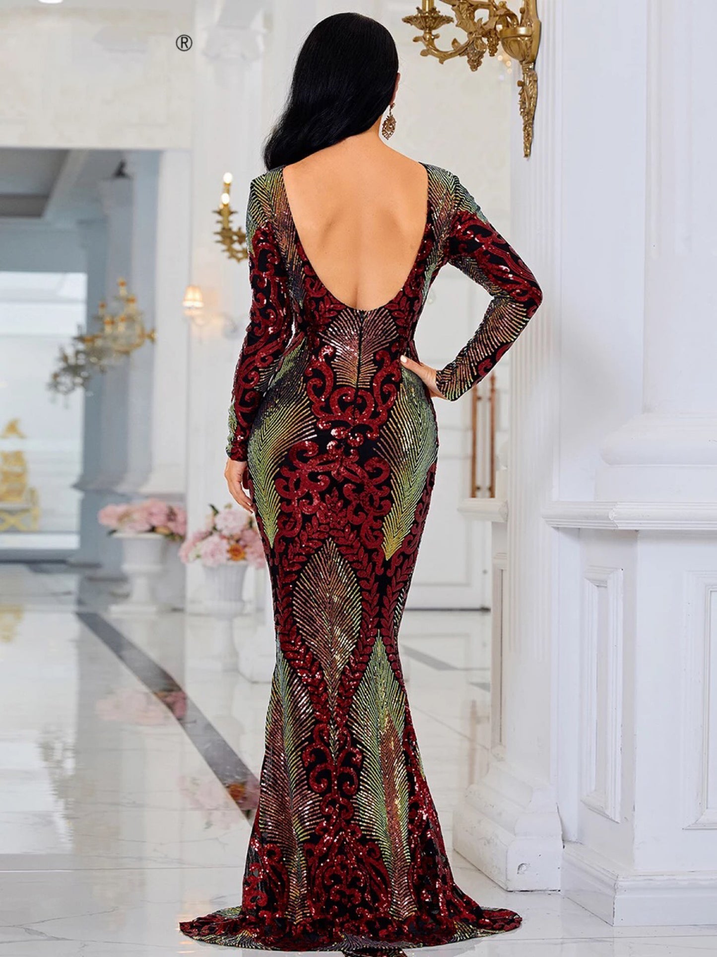 Backless Elegant Prom Dress | Backless Sequins Dress