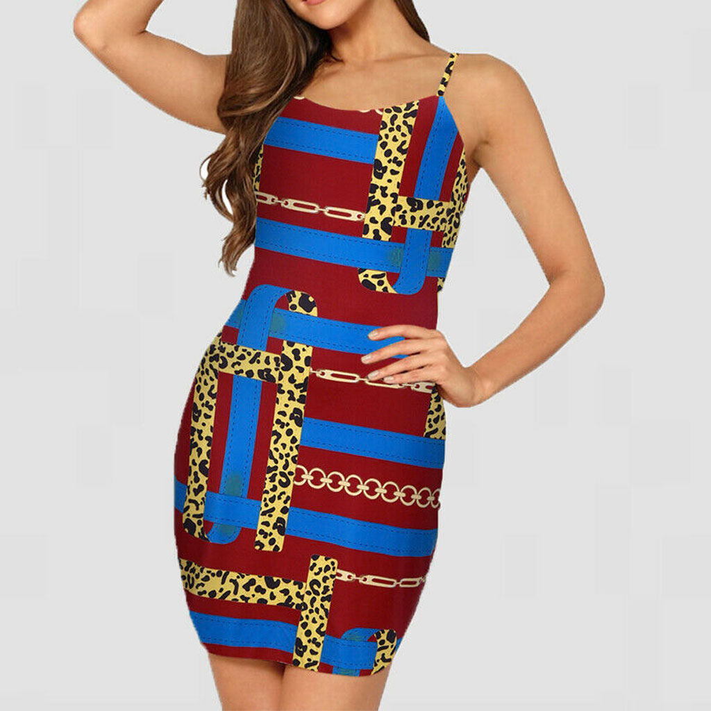 summer new European and American women's street hipsters round neck print strap dress