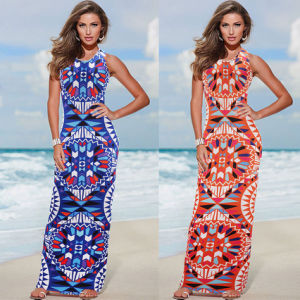 new women's long skirt slim slimming color print dress