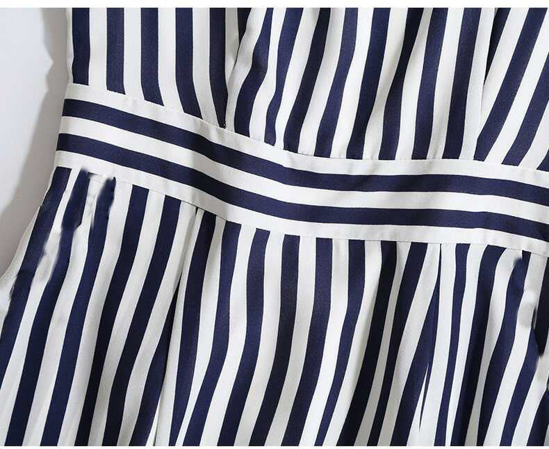 Spring and Summer New Women's Long Skirt Striped Round Neck Sleeveless Waist Dress