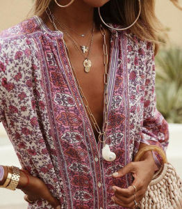 Spring and Summer Fashion V-neck Button-up Printed Dress Loose Cardigan Women's Dress