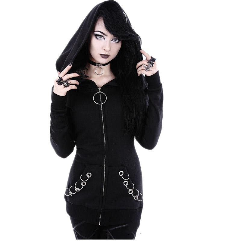 Women's Fashion Hooded Jacket Print Gothic Punk Long Sleeve Zipper Hooded Hoop Sweater XL S-5XL