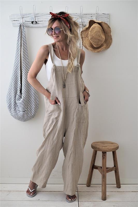 Women Fashion Literature Retro Cotton Linen Bib Pants Casual Loose Sleeveless Long Jumpsuit Spaghetti Strap Harem Trousers