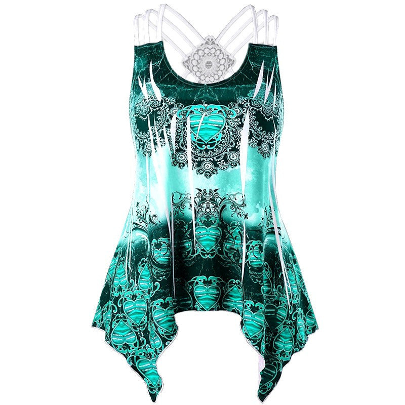 summer new women's love print lace stitching camisole t-shirt