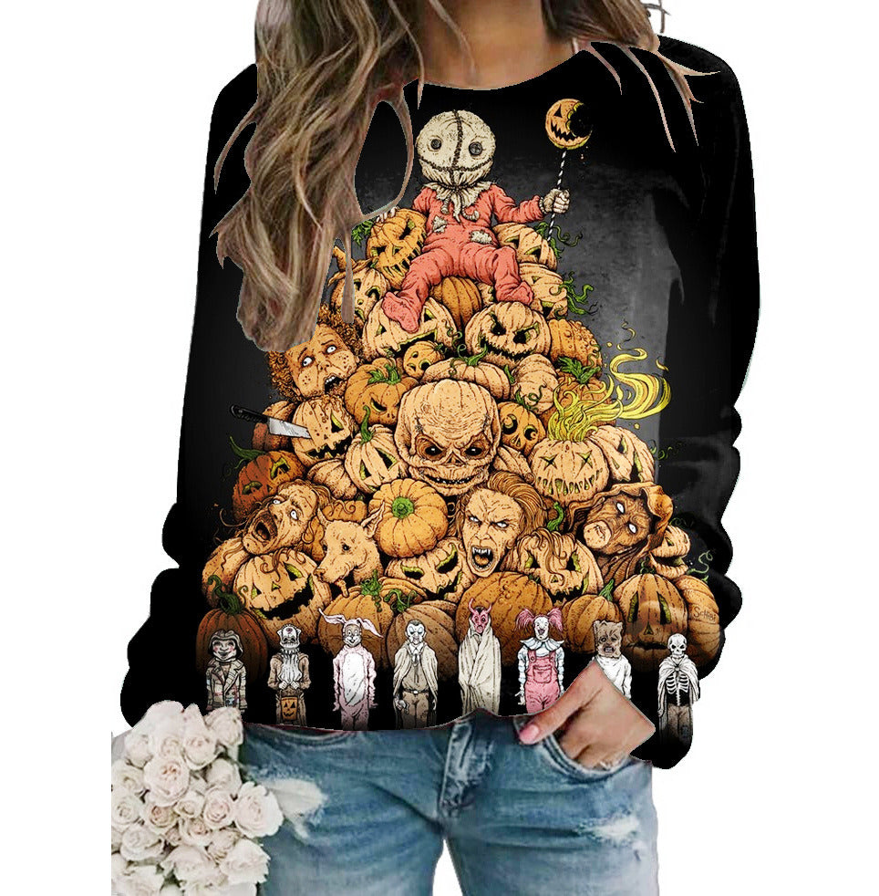 Halloween Women's New Top Pumpkin Print Sweatshirt