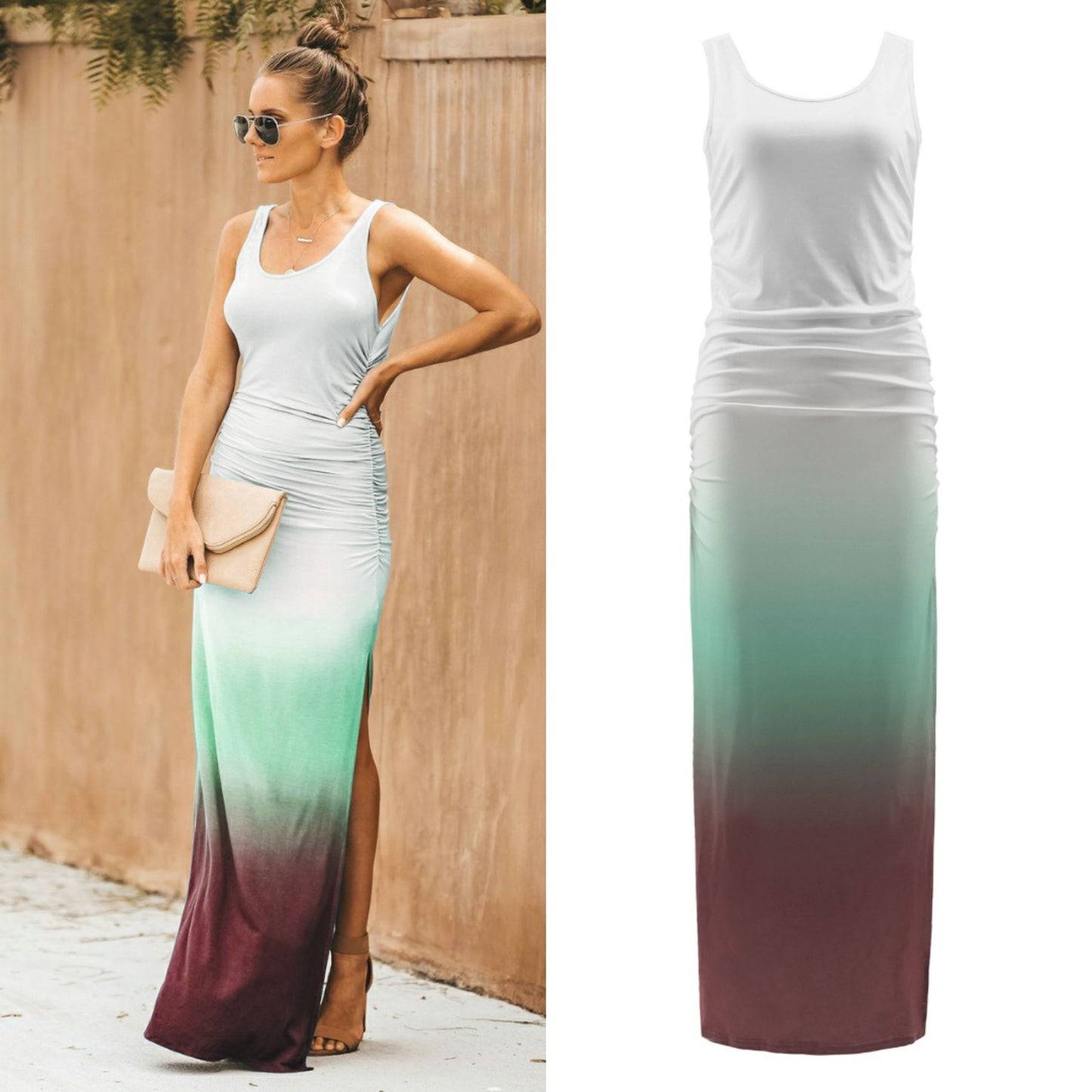 Women's Sleeveless Dress Gradient Split Dress