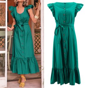 Best Selling Women's Round Neck Ruffled Sleeves Long Dress