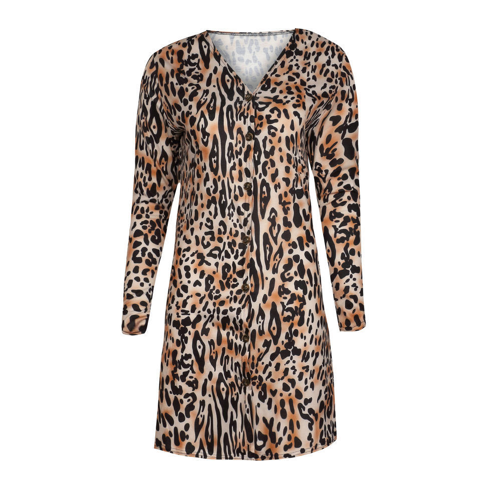 Women Leopard Sexy New Wind Coat Cardigan Leopard Print Fashion Casual Long Coat