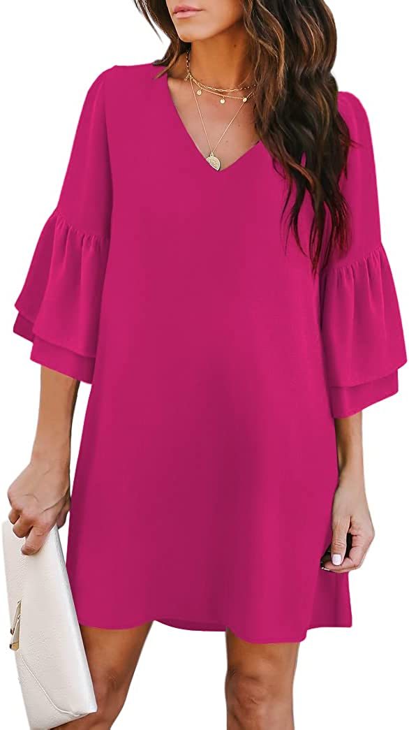 Women's Dress Sweet & Cute V-Neck Bell Sleeve Shift Dress Mini Dress