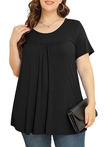 Women's Plus Size Short & Long Sleeve Tunic Tops Scoop Neck Loose T Shirt Blouse for Leggings