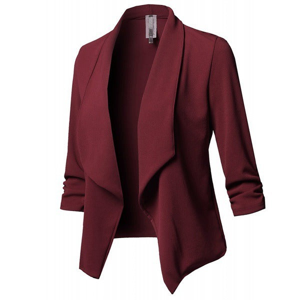 Women's Fahion Solid Color 3/4 Sleeve Open Blazer Jacket