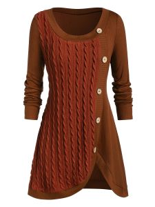 Plus Size Solid Jacquard Button Up Long Sleeve Dress; Women's Plus Medium Stretch Casual Dress