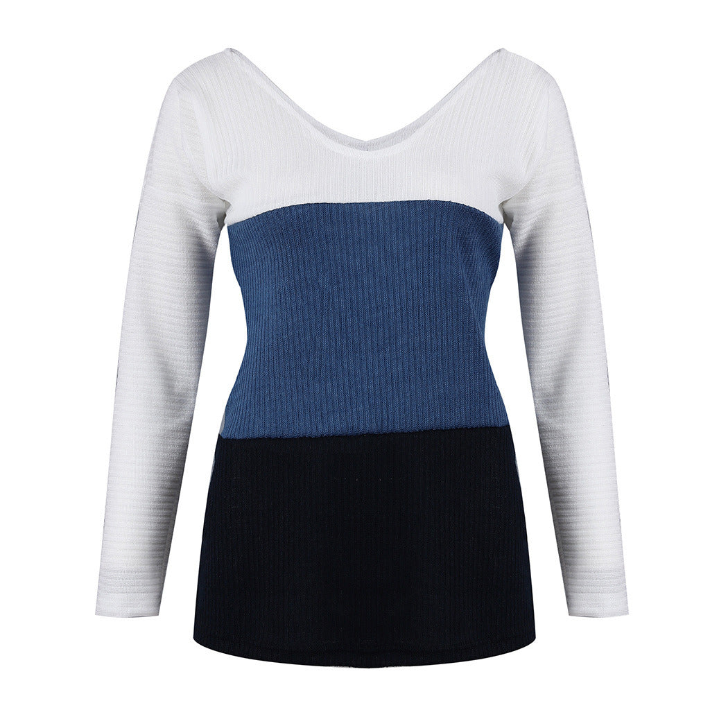 Women's Autumn and Winter Explosions V-neck Personality Color Matching Warm Sweater