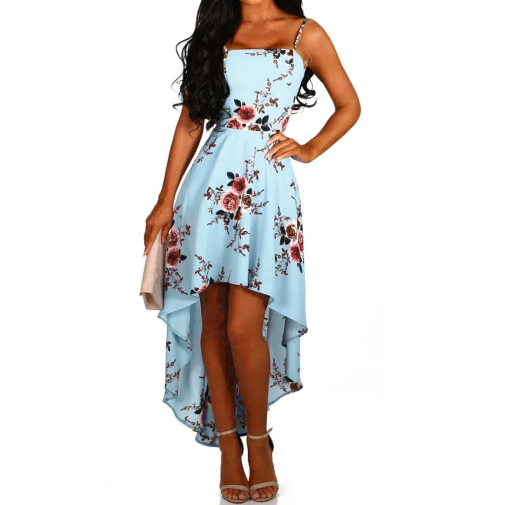 Summer new women's sexy halter print straps irregular large dress