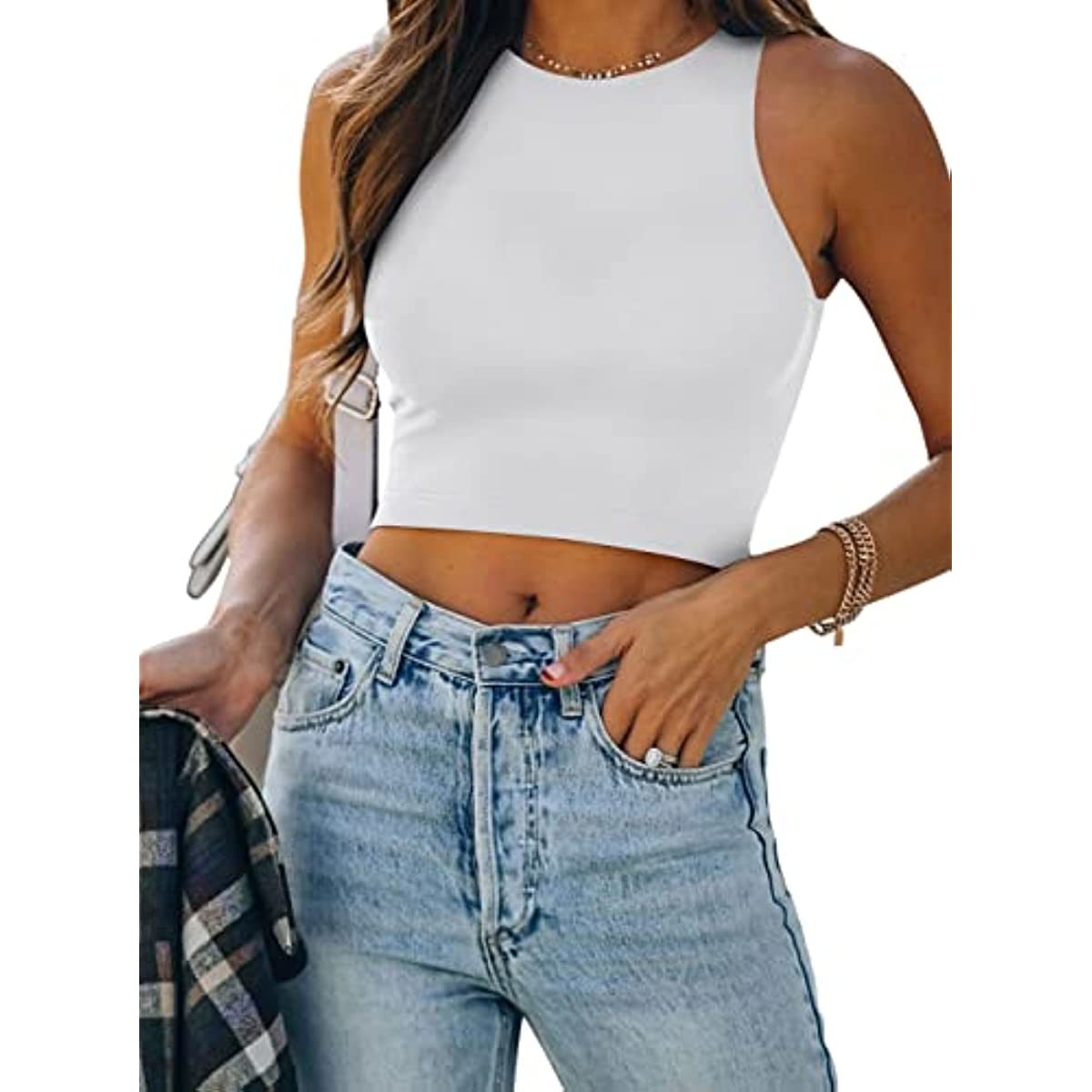 Women's Sexy Sleeveless Racer Back Tank Tops Halter Neck Crop Tops