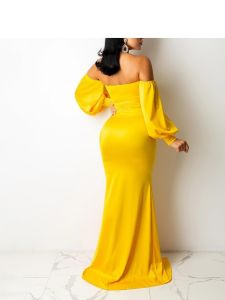 Women's Dresses Women's Sexy Off Shoulder Maxi Dress V Neck Lantern Long Sleeve Split Gown Cocktail Mermaid Formal Dresses