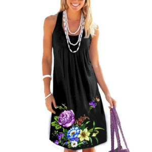 Europe and the new fashion women's sleeveless flower print loose large size dress