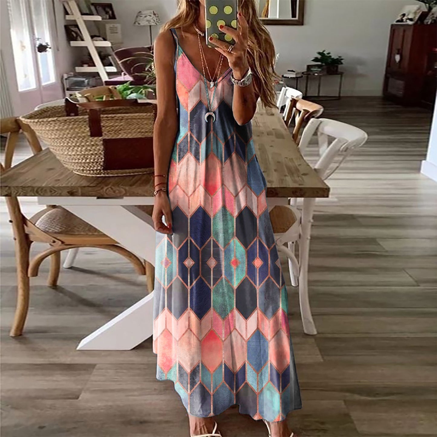 Women's Summer Casual Printed Camisole Long Dress