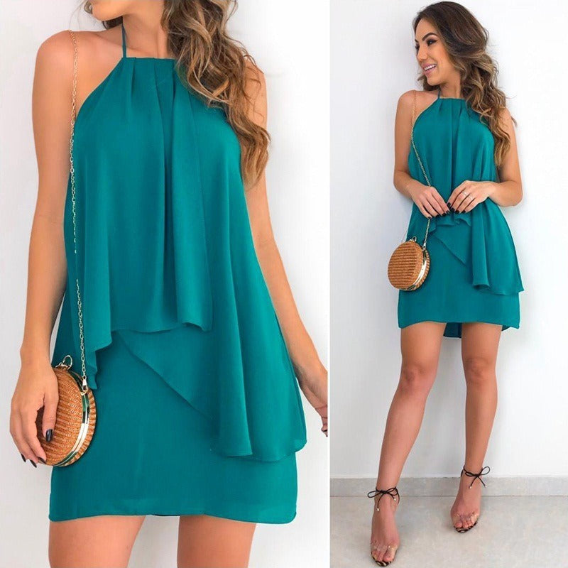 women's new summer sexy sling irregular backless dress