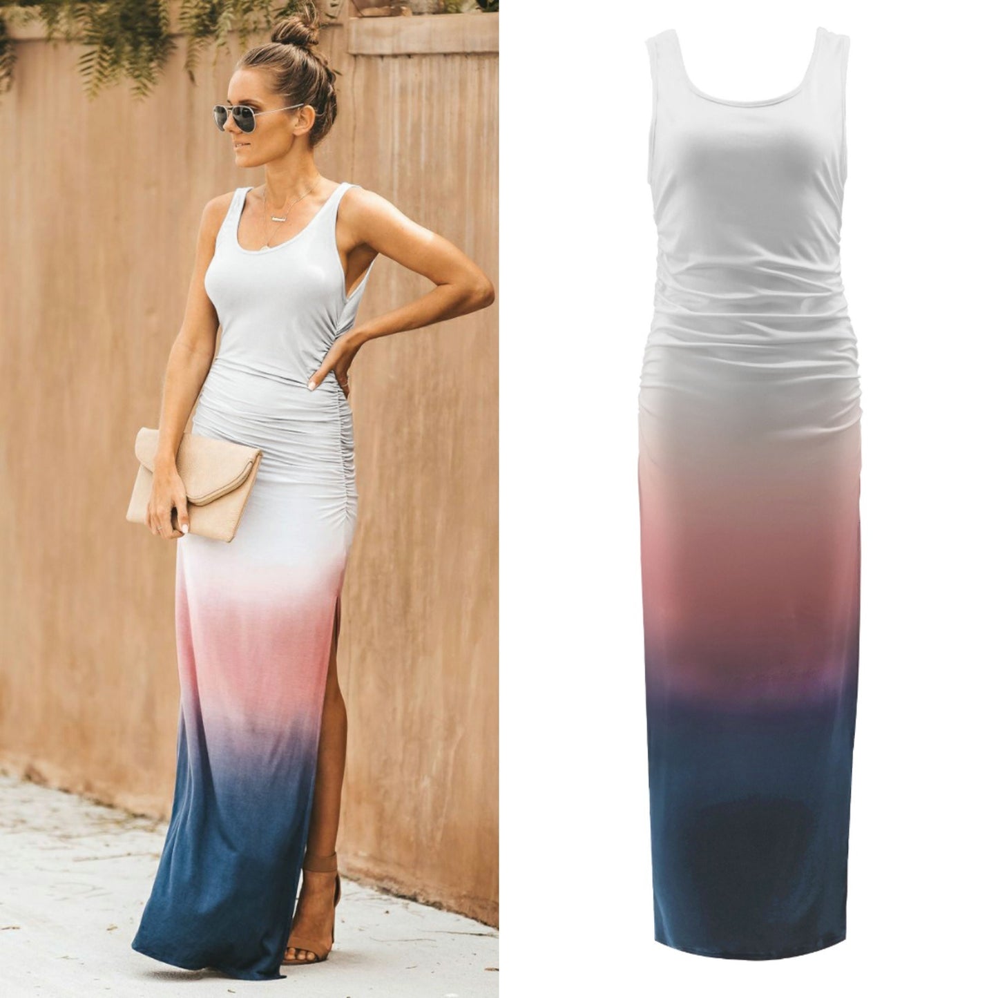 Women's Sleeveless Dress Gradient Split Dress