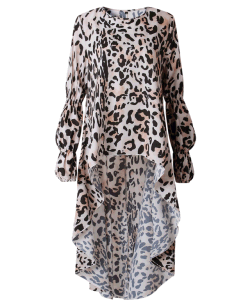 Hot Spring and Autumn Sexy Leopard Print Long Sleeve Irregular Women Dress