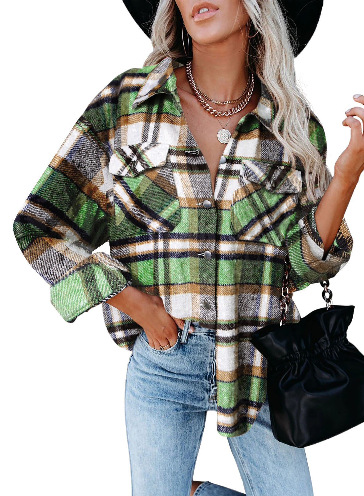 Womens Flannel Plaid Button Down Shirts Boyfriend Long Sleeve Oversized Blouses Tops