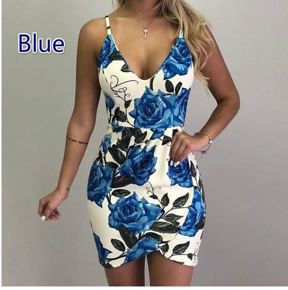 summer new fashion women's sexy halter strap V-neck print dress