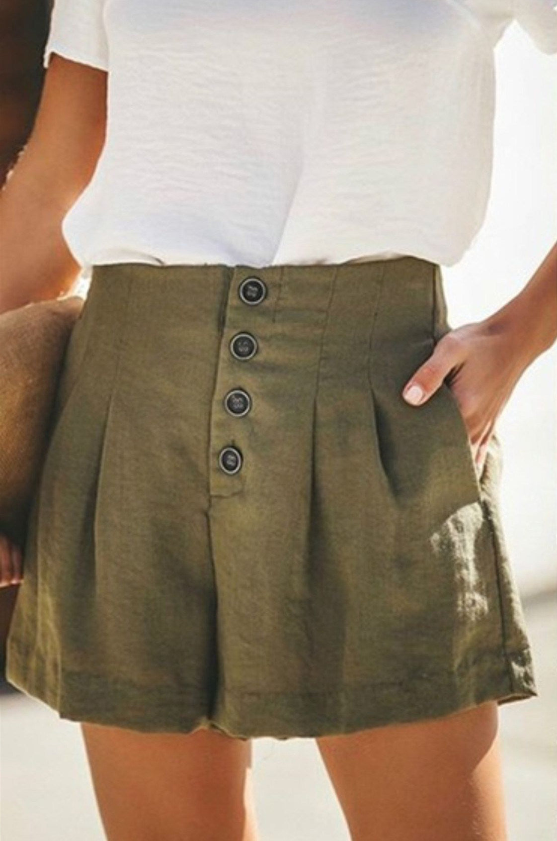 summer Europe and the United States new women's high waist buckle wide leg shorts pants